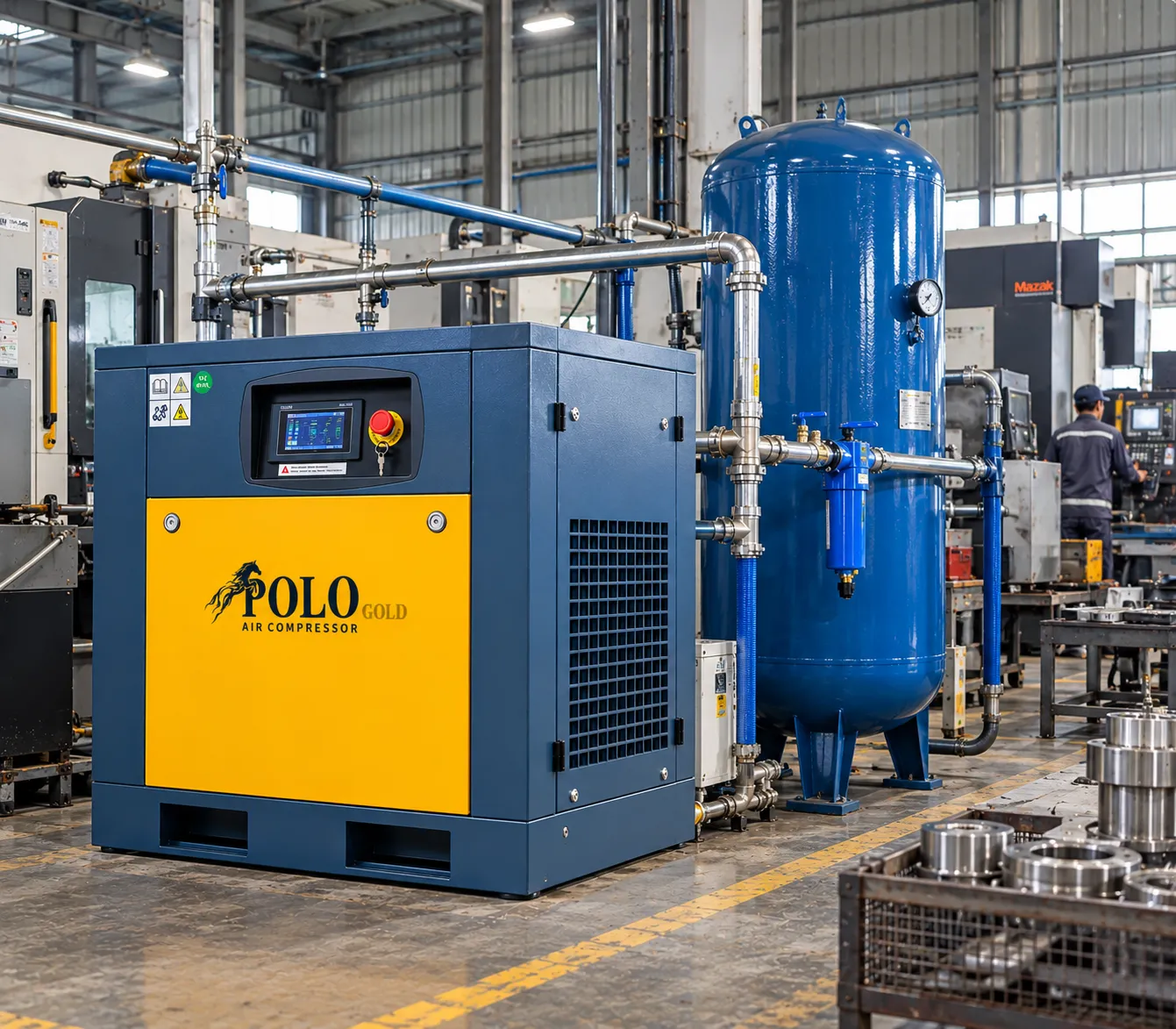 MÁY TRỤC VÍT BIẾN TẦN (Tiết Kiệm Điện) ZQV-30-8 18 Máy nén khí trục vít 30HP ZQV-30-8 trong nhà xưởng