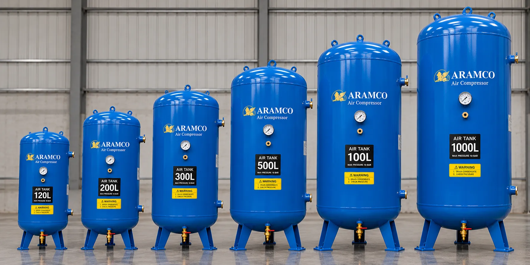 Các dung tích bình tích khí ARAMCO từ 120L đến 2000L