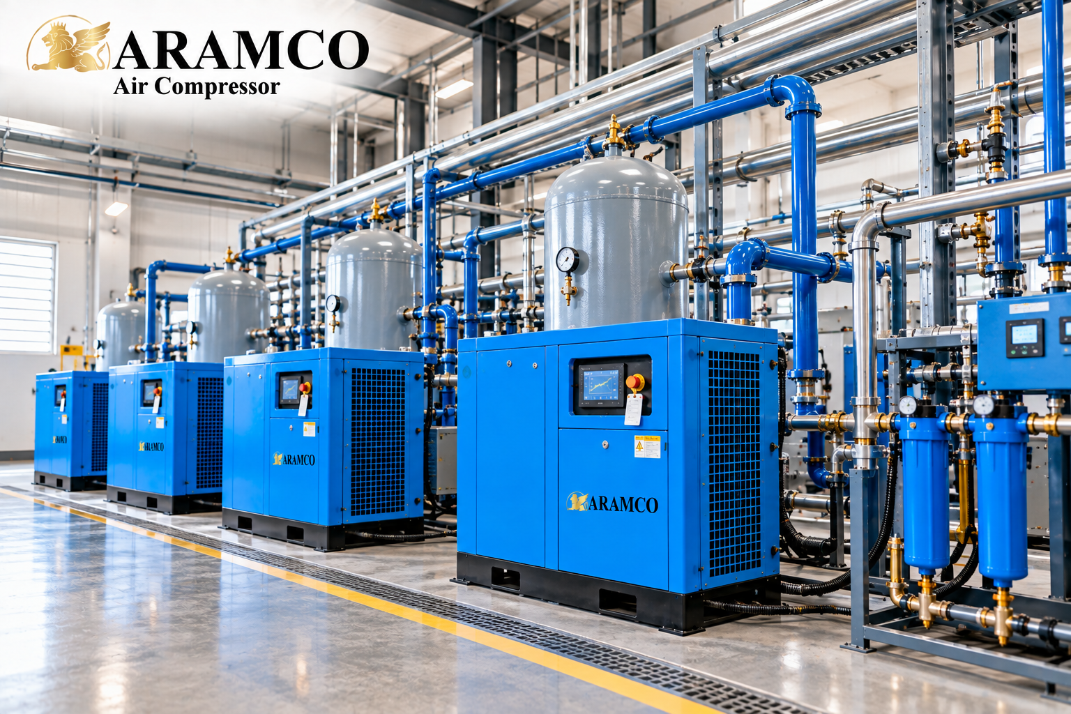 Hệ thống nhiều máy nén khí có thể được bố trí theo đặc điểm tải của nhà máy.
