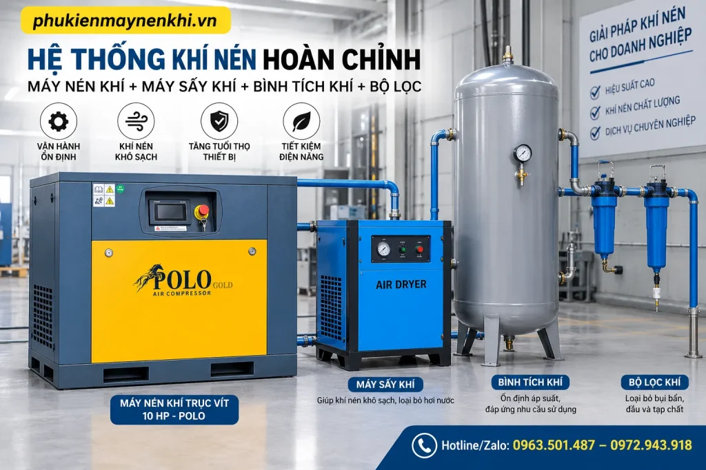 Máy sấy khí giúp xử lý hơi ẩm trong hệ thống khí nén sau quá trình nén