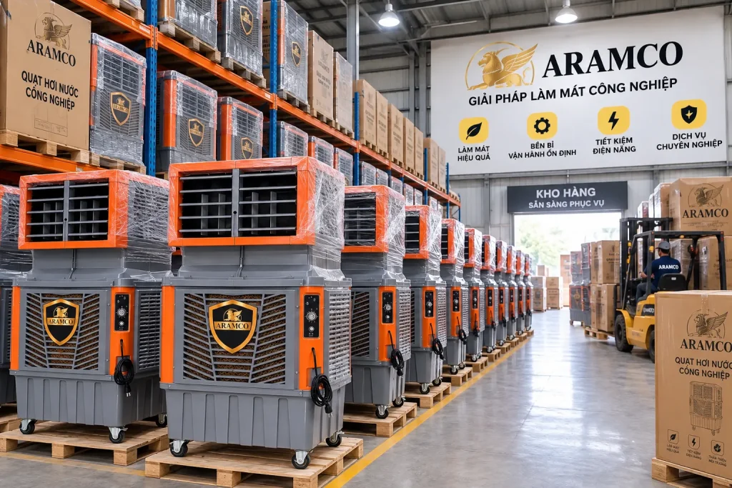 Quạt Hơi Nước Công Nghiệp ARAMCO – giải pháp làm mát cho nhà xưởng và không gian rộng