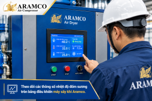 Bảo Dưỡng Máy Sấy Khí Aramco Chuẩn SEO: 4 Mẹo Tránh Sự Cố Đột Ngột 3 Theo dõi các thông số nhiệt độ đốm sương trên bảng điều khiển máy sấy khí Aramco.