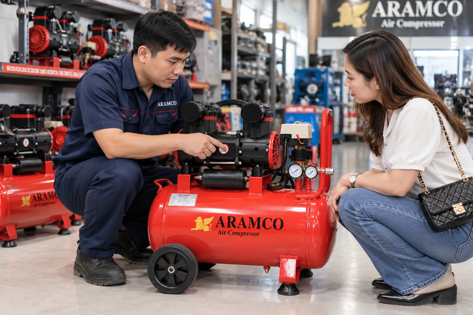 Máy Nén Khí Giá Rẻ Có Tốt Không? 8 Điều Cần Biết Trước Khi Mua 8 ARAMCO cam kết chất lượng và bảo hành.