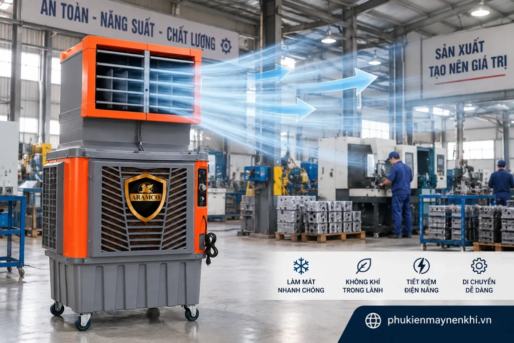 Quạt Hơi Nước Công Nghiệp tạo lưu lượng gió lớn cho không gian nhà xưởng