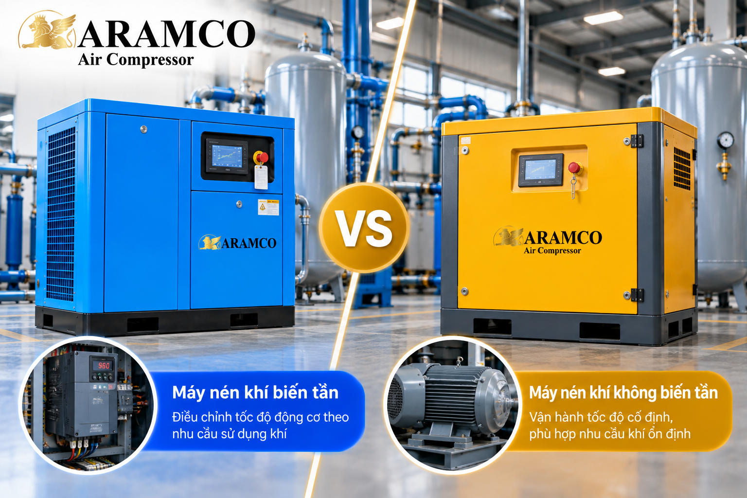 Hai công nghệ máy nén khí có đặc điểm vận hành khác nhau tùy nhu cầu sản xuất.