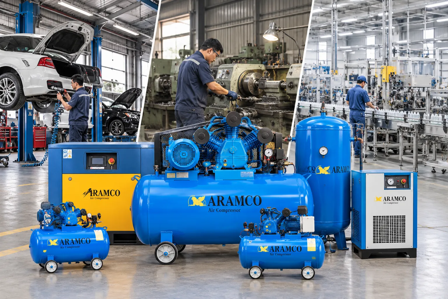 Máy nén khí được ứng dụng trong nhiều lĩnh vực sản xuất và sửa chữa