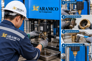 Vệ sinh cặn bẩn van xả nước để xử lý sự cố máy sấy khí bị đọng nước.
