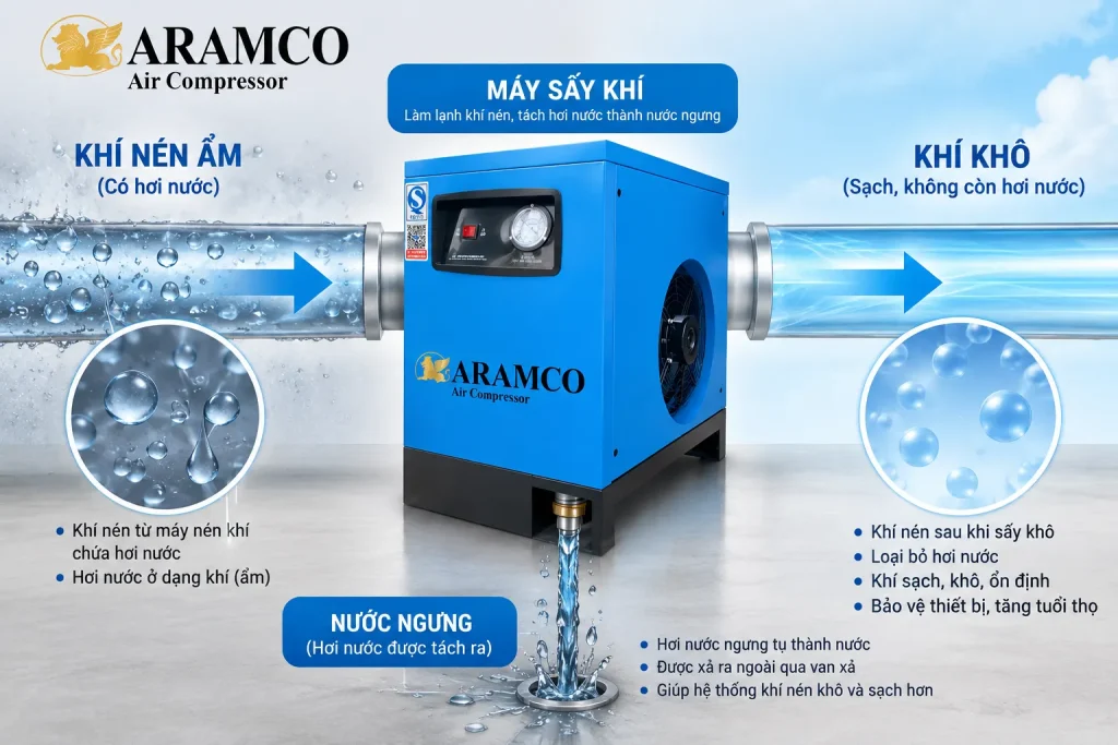Kiểm soát độ ẩm giúp hạn chế nước ngưng và bảo vệ hệ thống khí nén