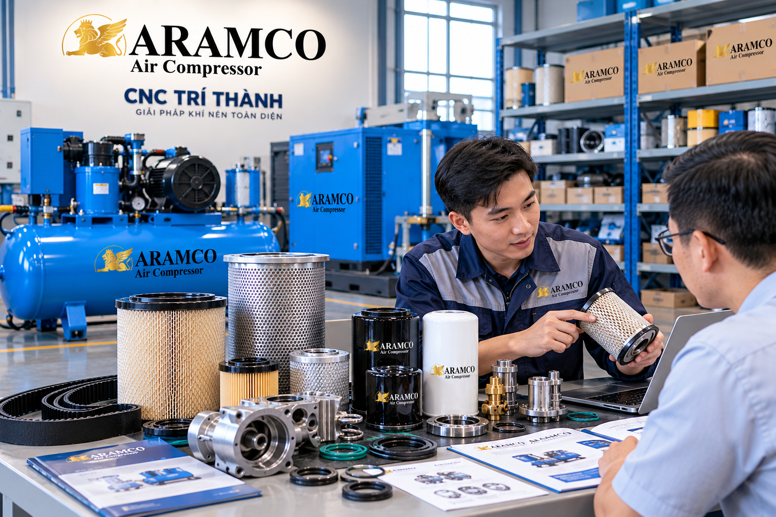 CNC Trí Thành hỗ trợ tư vấn lựa chọn phụ tùng máy nén khí phù hợp theo từng dòng máy.