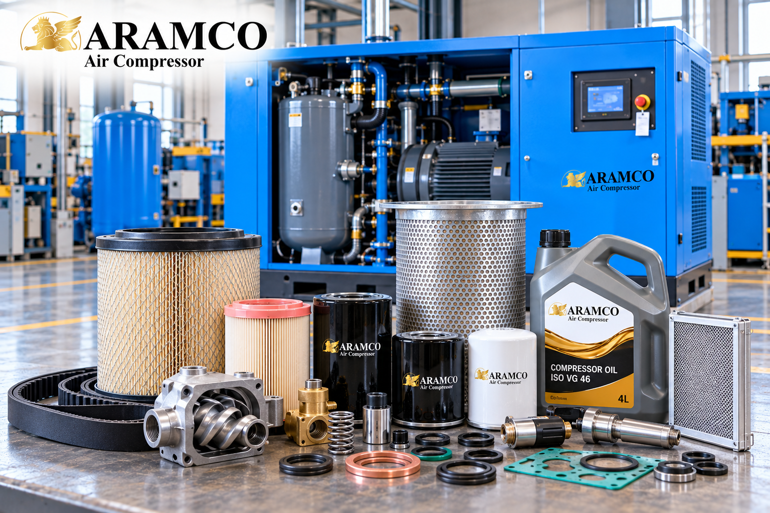 Lọc gió, lọc dầu và tách dầu là những vật tư quan trọng của máy nén khí trục vít có dầu.
